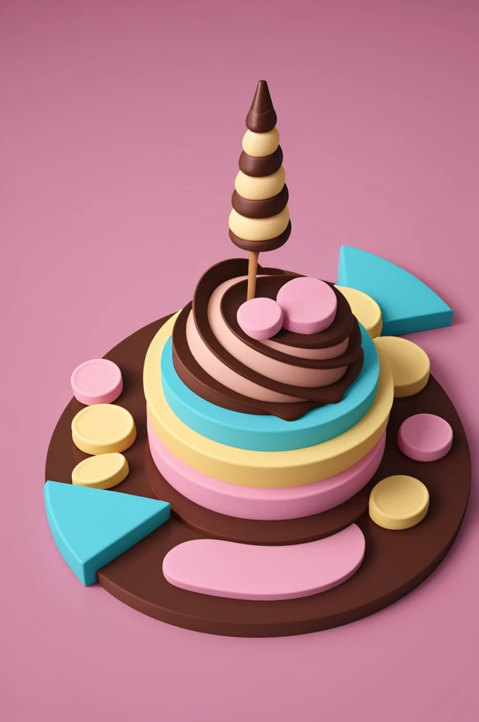 3d logo with a chocolate cone and circular lines of pastel colors
