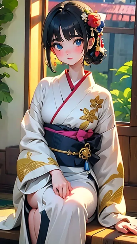 Tabletop, Highest quality, Very delicate and beautiful girl,Very delicate and beautiful, World Masterpiece Theatre, Very detailedな, Very detailed, Highest quality, Very beautiful silky black hair,kimono,Japanese Clothing,落ち着いた色合いのkimono,ナチュラルカラーのkimono, Hi...