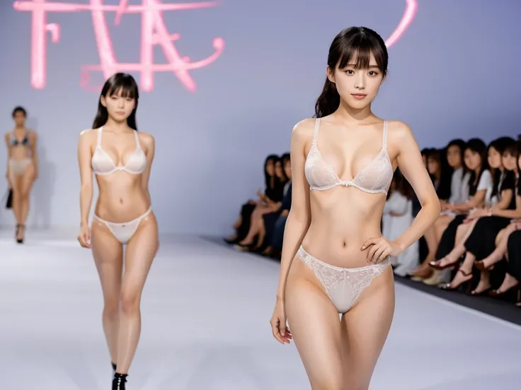 A live-action photo of an extremely beautiful Japanese high school girl race queen who highlights her large breasts and beautiful legs.、Photographed walking down the runway at a fashion show wearing Agent Provocateur lingerie&#39;s new underwear、She is an ...