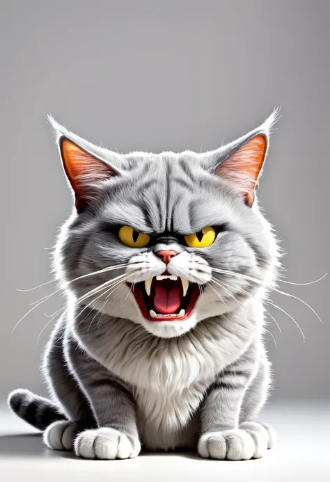 jim davis cartoons, a humor and expressive cartoon of an angry grey cat, permanent,pure white background, humor, expressive, ang...