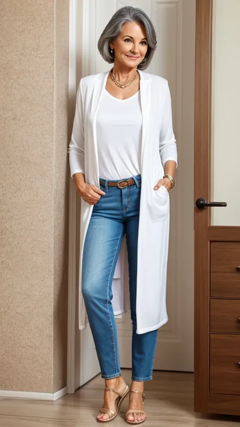 mature woman in, 60 years old, Alone, casual outfits 