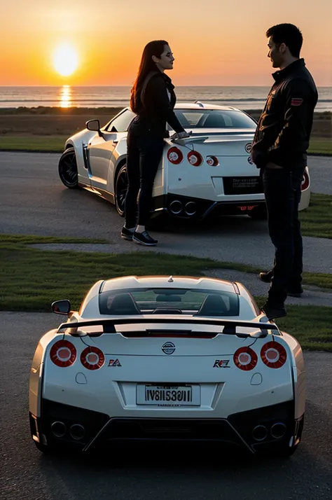 Two couple watching sunset with using gtr r35 nissan gtr
