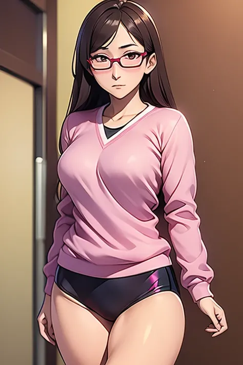 (masterpiece, best quality:1.2),Koyomi Mizuhara, wearing pink , glasses,