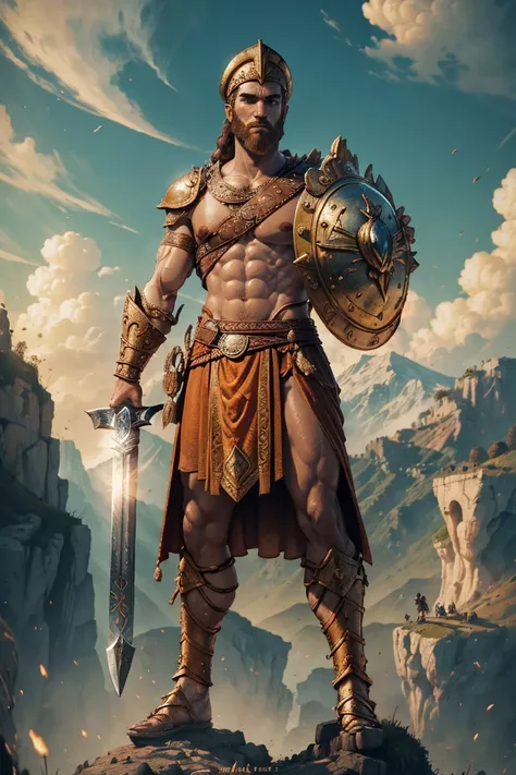 ((best qualityer)), ((work of art)), (detailded), greek mithology, They can, wearing a hard hat, symbolizing his role as a god of war.
- Holding a spear, your main weapon in battle.
- Carrying a shield, famously adorned with the head of Medusa.
- Dressed i...