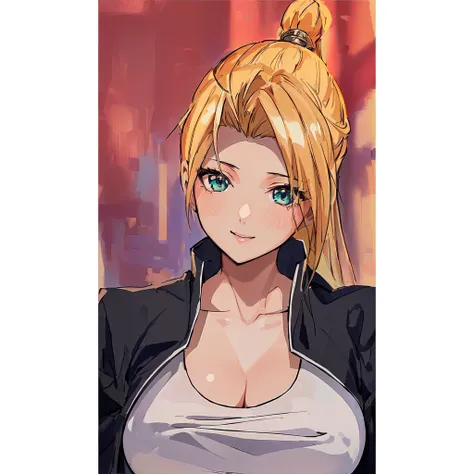 girl with long hair, hair blonde, beautiful blonde, sultry gaze, lovely eyes, provocative smile (blonde hair) lot of details na roupa, detailed light and shadow, 8K, Perfect anime, sexy girl, big boobies, very sensual, anime fine lines, perfect strokes, ec...