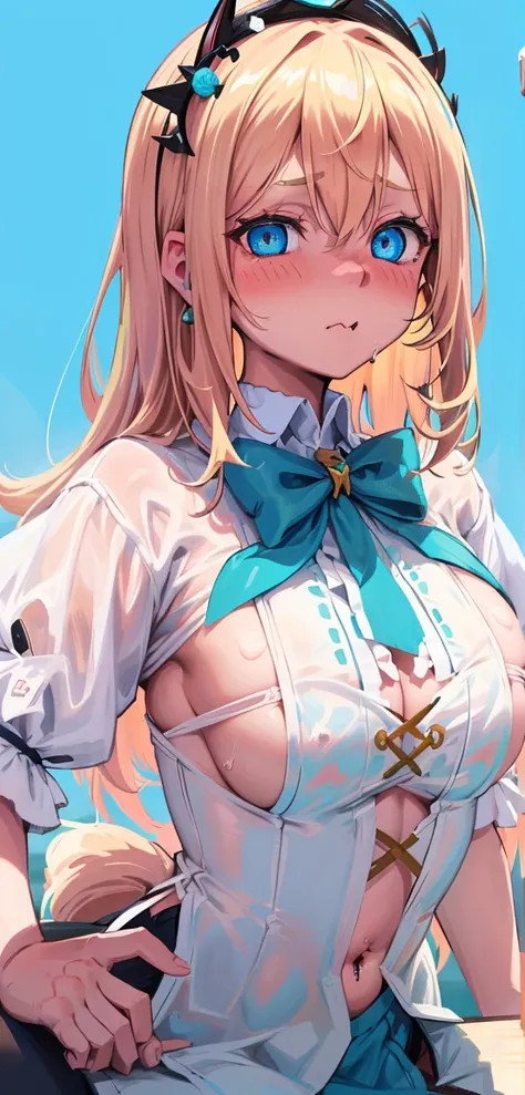 Best quality, (masterpiece:1.2), detailed, Medieval,
Ugly Tingel,
1 girl, One, ((blush)),
Medium hair, blonde hair, short tail, Blue eyes, green bow, X-hair decoration,
((( Blue eyes, ultra-detailed eyes))),
dynamic pose, ((blush)), Medium breasts,  Medium...