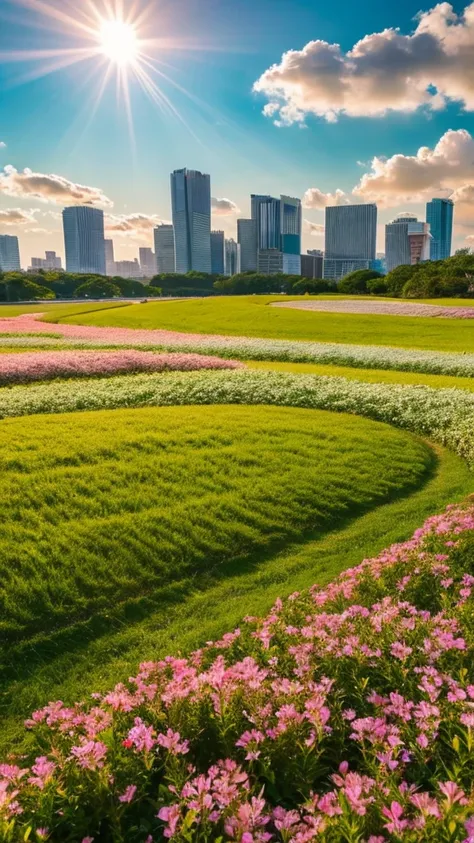 a close up of a field of flowers with a sky in the background, gods rays highly detailed, rays of life, gods rays, rays of god,    there is a picture of a beach with a pier in the distance, todays featured photograph 4k, clouds and wings and waves, clouds ...