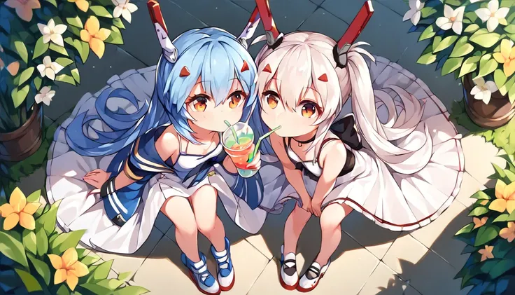 ((2girls:1.3)), ((moe style:1.3)), laffey_(azur_lane), ayanami_(azur_lane), azur lane, full body, ((drinking:1.3)), ((perfect face)), ((extremely cute:1.3)), ((masterpiece:1.3)), ((8k)), ((best quality:1.3)), ((beautiful)), ((extremely detailed:1.3)) , ((a...