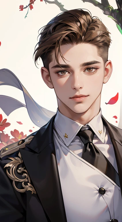 ((masterpiece)),(((best quality))), (detailed light) (detailed shadow), (high quality, breathtaking),(expressive eyes, perfect face), 1man, solo, male, tall, (mature), board shoulder, muscular, (((undercut hairstyle))), short brown hair, ((light brown eyes...