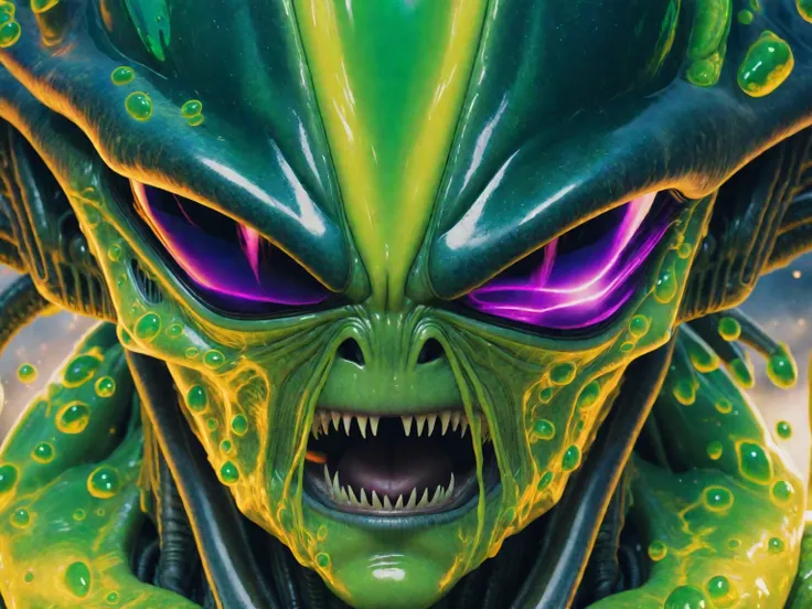 (((Extreme close-up Xenomorph Alien the eighth passenger fused with(((Imperfect Cell))) universe Dragon Ball Z front images Color Splash)))