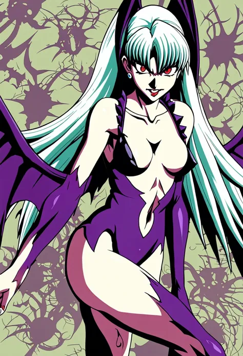 background: simply_white BREAK character: morrigan_aensland_(manga_darkstalkers)