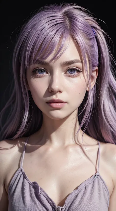 Make this woman in the photo with lilac hair high quality 