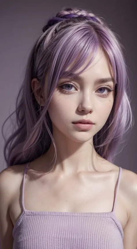 Make this woman in the photo with lilac hair high quality 