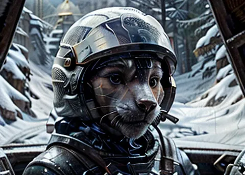  Astronaut looking scared at the spectator, transparent space helmet visor, In the scenario there are immense frozen mountains. The soil and frozen environment, snow covered, icy storm 