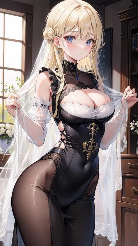  Sexy Sheer Colonial Dress, Perfect body, Blonde hair,Medium chest，Big Ass