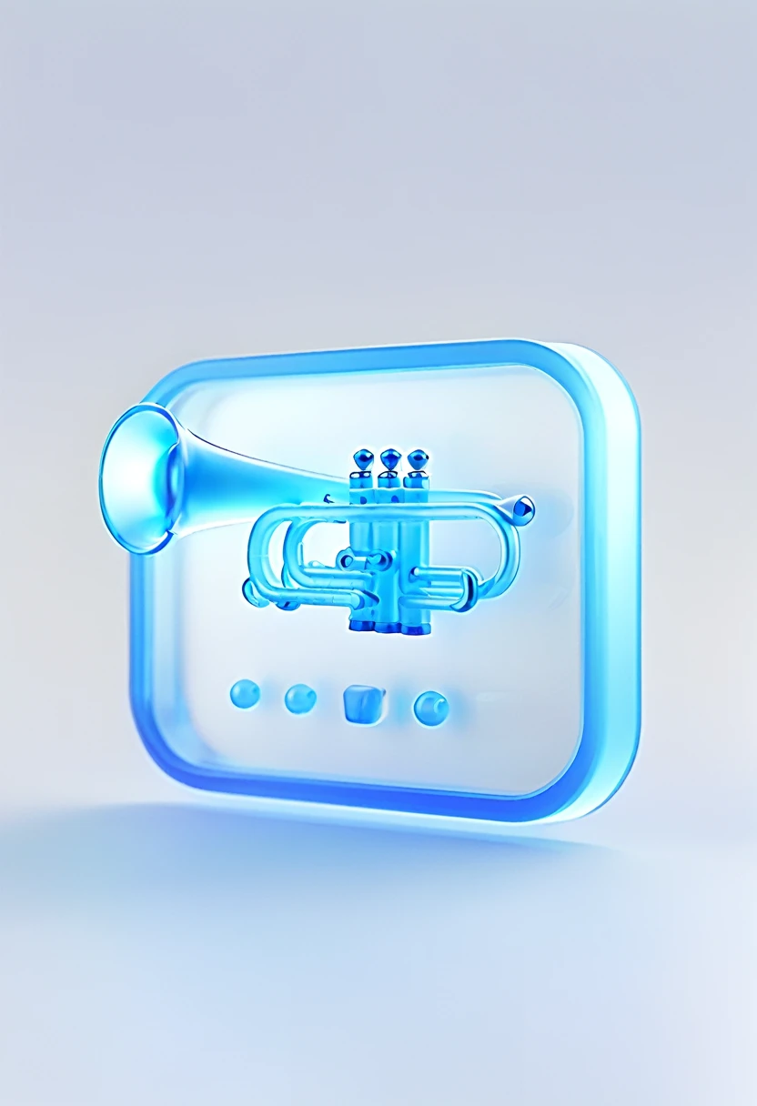 trumpet，Notification Icons，Cartoon style，Blue gradient，Frosted glass texture，