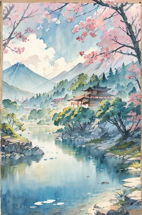 Old-fashioned Japanese townscape in summer、Nostalgic、watercolor