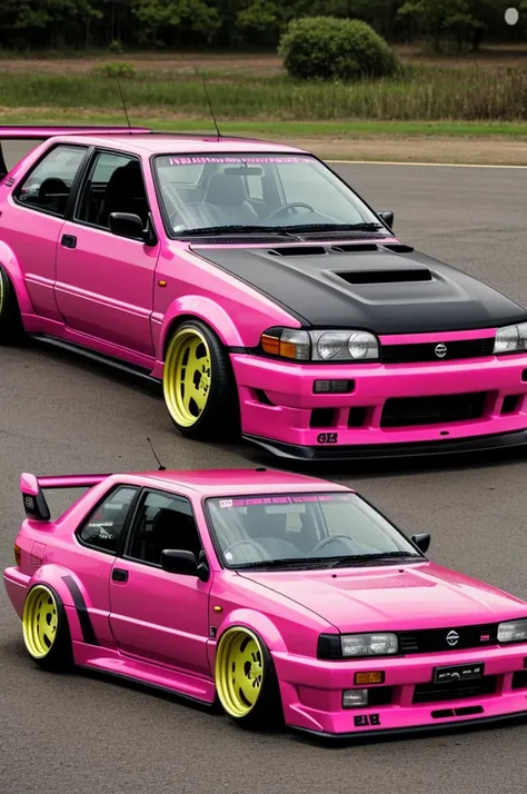 Nissan b13 with a hot pink tuned