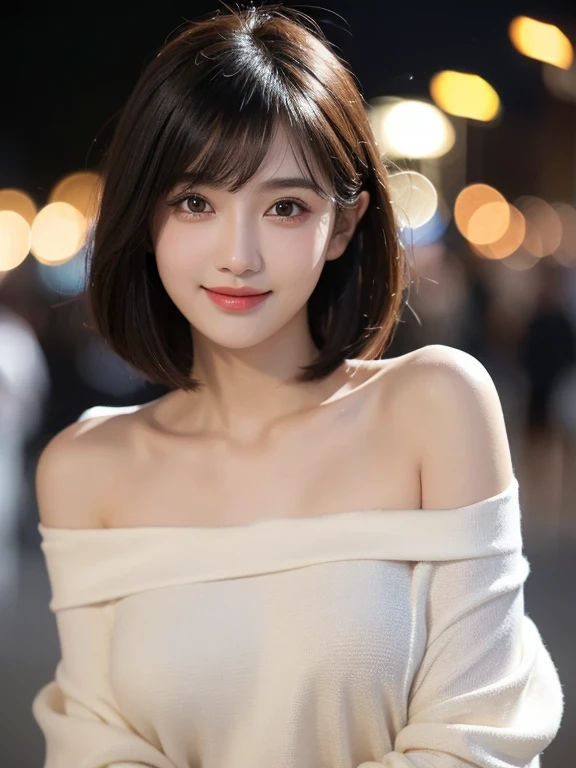 （Fluorescent Color：1.4），（translucent：1.4），（Retro filter：1.4），（strange：1.4），（Photo of a woman，1 girl：1.2），Off-shoulder，light, Smile,Short hair details，Black shawl straight hair，Side Bangs，High-resolution details、Very detailed、light、Surrealism、Soft Light、Dee...