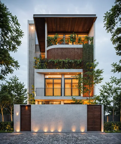 modern villa, modern style, ventilation tiles open space loft villa with roof garden, modern, dynamic (raw photo, real, best qua...