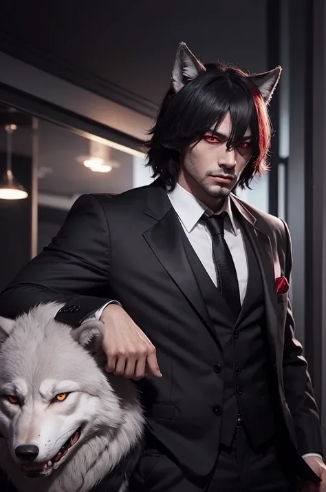 10 very rich mafia men with wolf heads and red eyes 