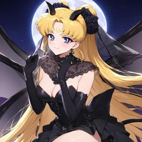 ((Highest quality)), ((masterpiece)), (detailed), （Perfect Face）、The woman is the dark queen, the demon queen, Princess Serenity, and the woman is the jet black, sexy demon princess, Serenity.、The woman is a jet-black female demon with magnificent devil ho...