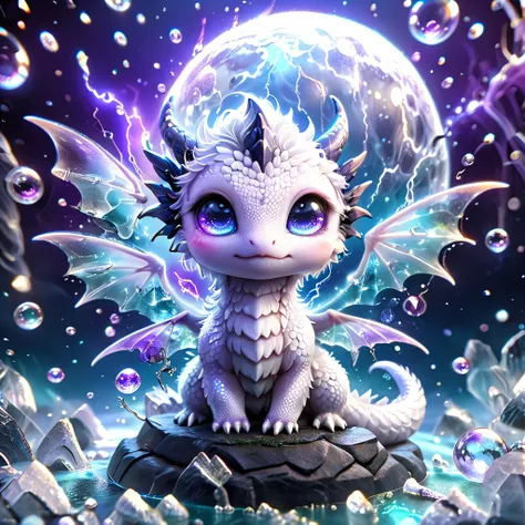 absurdres, highres, ultra detailed, hdr, master piece, best quality, crystal ball, small white dragon, expressive blue eyes, blu...