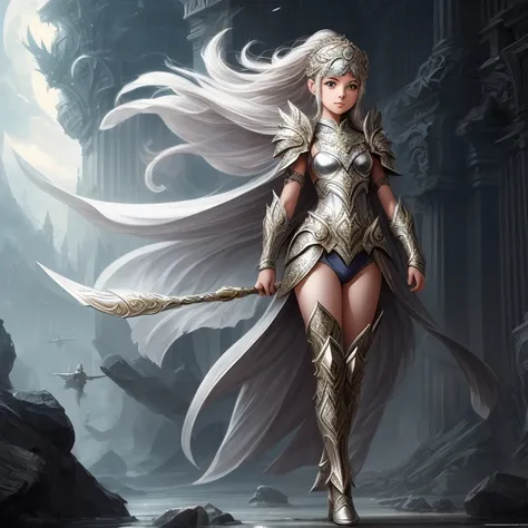 award-winning flying concept art (1 girl:1.2) in platinum shiny ornate armor, wonderful, god&#39;s raise, centered, (masterpiece...