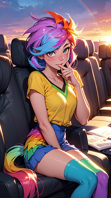 score_9, score_8_up, score_7_up, score_6_up, score_5_up, score_4_up, in library, (Sunset Shimmer from equestria girls), (2girls), (Rainbow Dash from equestria girls), movie accurate equestria girls, sitting at desk, hand covering mouth, blushing, orgasm, m...