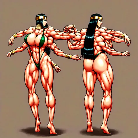 Ninja, cleopatra hair, extreme muscle, big breasts, 4 arms, full body.