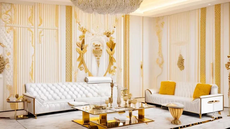 experience the epitome of luxury and elegance in this interior image. the two white leather sofas are the centerpiece, surrounde...