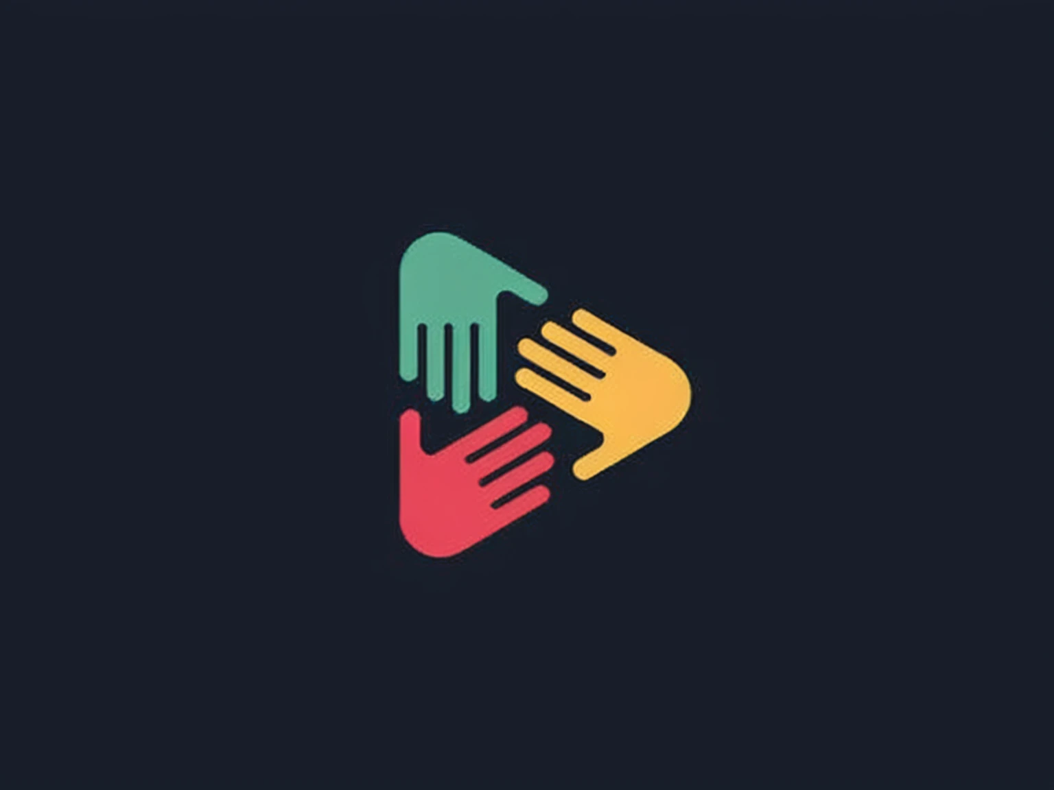 a hand logo with two hands reaching for each other, logo for a social network, on a black background in flat color, hand holdings, simple illustration, dark Video game icon design, Video game icon design, Logo in abstract style, stylized game icon, abstrac...