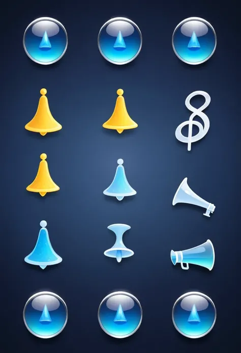 trumpet，Notification Icons，Cartoon style，Blue gradient，Frosted glass texture，