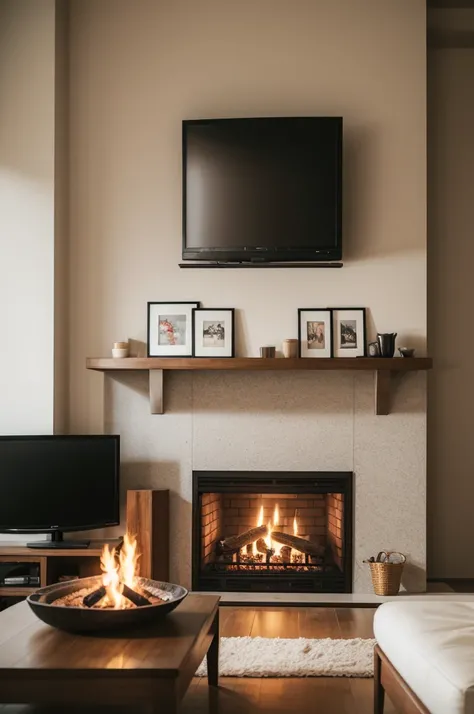 People warming themselves at home near the fireplace