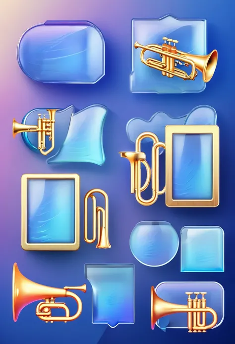 trumpet，Notification Icons，Cartoon style，Blue gradient，Frosted glass texture，