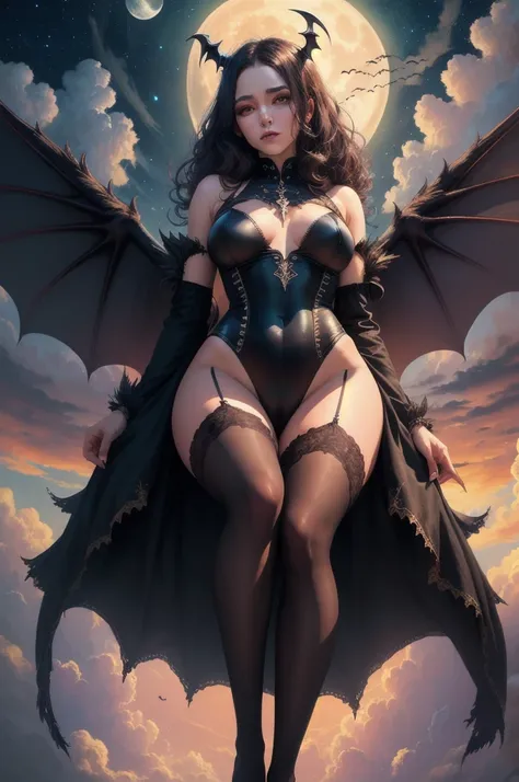 ((best quality)), ((masterpiece)), Black werewolf , 
(detailed), succubus, ethereal beauty, perched on a cloud, (fantasy illustration:1.3), enchanting gaze, leotard, pantyhose, stockings, bodysuit, captivating pose, delicate wings, otherworldly charm, myst...