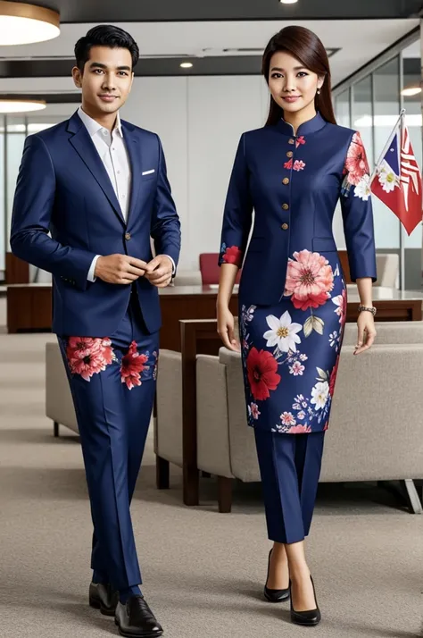 Corporate clothes, floral theme, elite, high quality, Malaysia flag