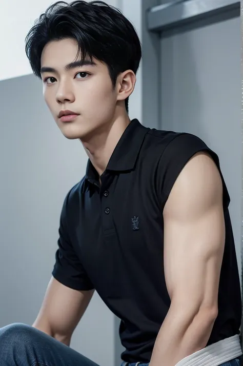 young korean man , 1 boy, white skin , Fine skin, 1 boy, ((realistic)), abdomen, good light quality, muscle veins, ((Pale skin)), football player, (Masterpiece, Special quality, high resolution, 8K, complicated:1.2), (detailed face:1.2), handsome, , Emboss...