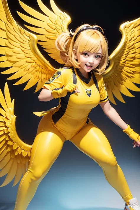 Yellow team mascot with golden wings 