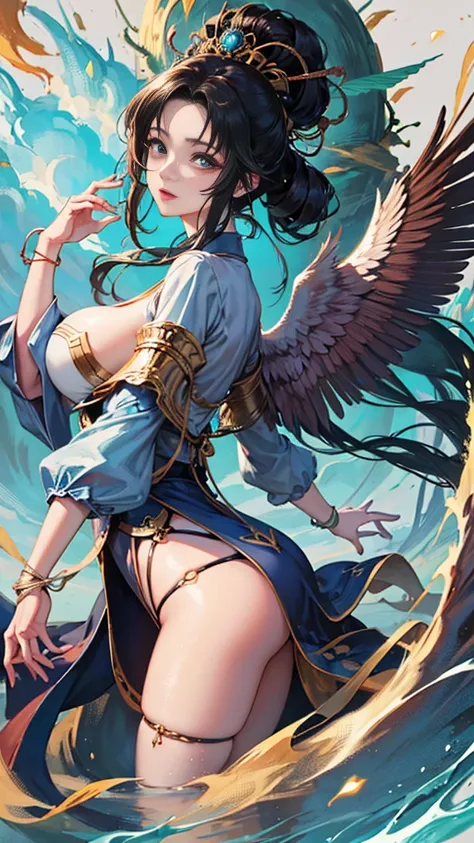 Junaida, Takako Hirai, Surreal, mysterious, strange, fantastical, fantasy, Sci-fi, Japanese anime, Phantasmagoriana, fantasy atlas, geofiction, gigantic creature, beautiful girl on the wings of songs, perfect voluminous body, detailed masterpiece