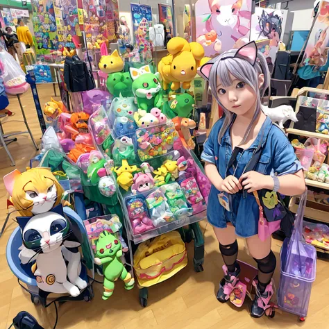 comic con中，personification（cat ears human cat tail）at comic con，there are many different types of toy figures，nendoroid 3d，anime...