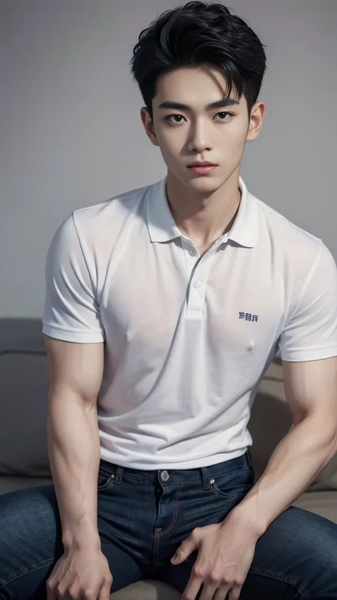 young korean man , 1 boy, white skin , Fine skin, 1 boy, ((realistic)), abdomen, good light quality, muscle veins, ((Pale skin)), football player, (Masterpiece, Special quality, high resolution, 8K, complicated:1.2), (detailed face:1.2), handsome, , Emboss...