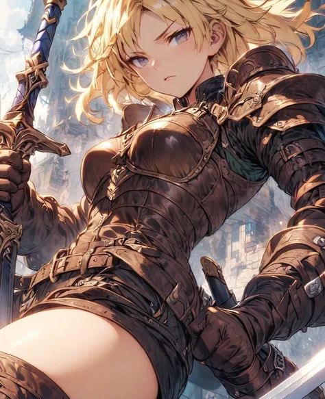 boyish　Berry Short　Slanted Eyes　Thighs　Blonde　Swordsman　Two-Way　Short Dagger　Leather Armor