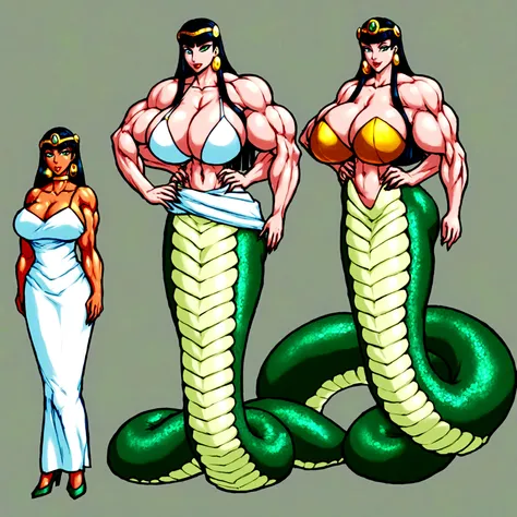 Lamia, cleopatra long hair, gigantic muscle, gigantic erect penis, big breasts, 6 arms, full body.