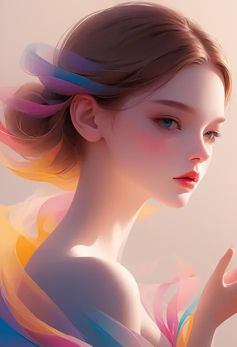 Digital Art Illustration，1 girl，Unique，Pretty Face，portrait，Shoulder，Beautiful hands，artistic conception，Abstract