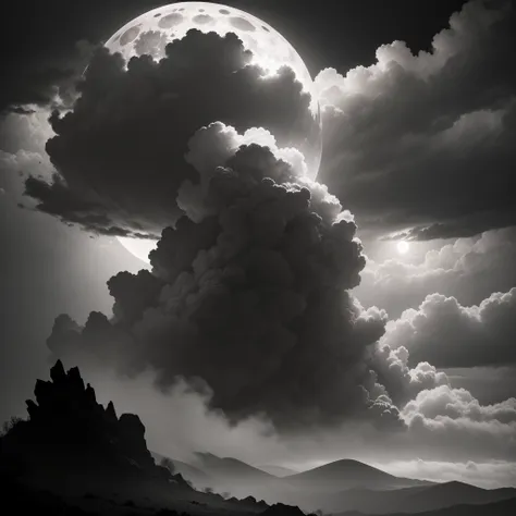 a dramatic full moon in a cloudy night sky, dark moody clouds, atmospheric dim lighting, dramatic cinematic lighting, high contrast, dramatic shadows, hyper realistic, award winning photograph, 8k, masterpiece, best quality