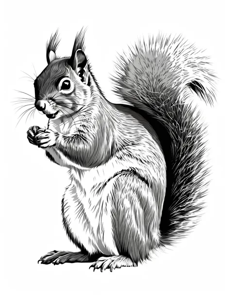 squirrel, white background, line drawing illustration, no people