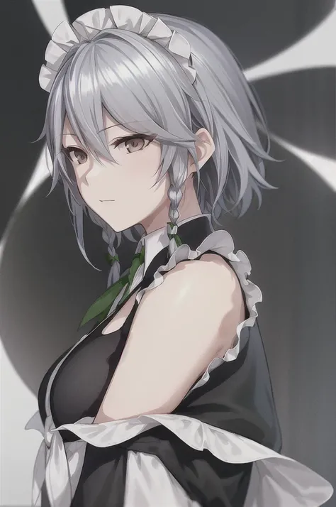 Sakuya Izayoi with black hair and brown eyes, looking elegant