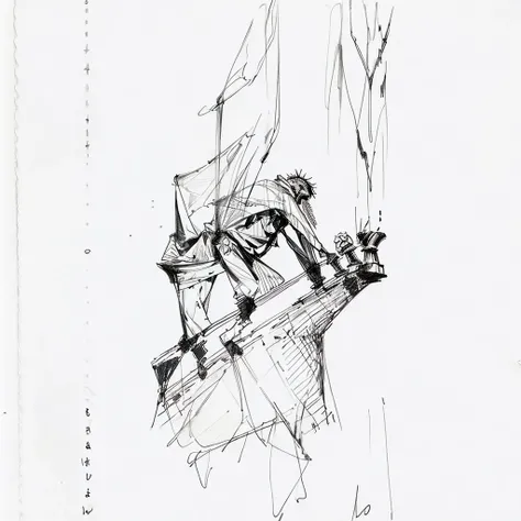 Chess tower man, sketch, black ink