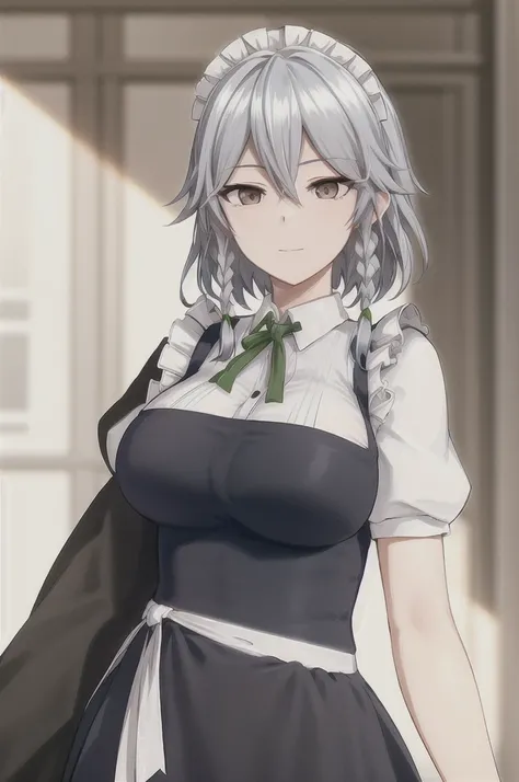 Sakuya Izayoi with black hair and brown eyes, looking elegant